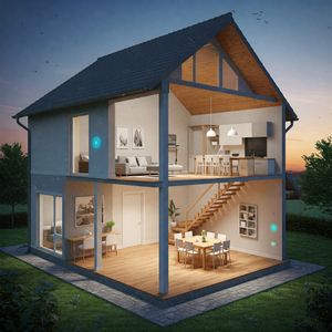 Schema di una casa con impianti domotici e automazione